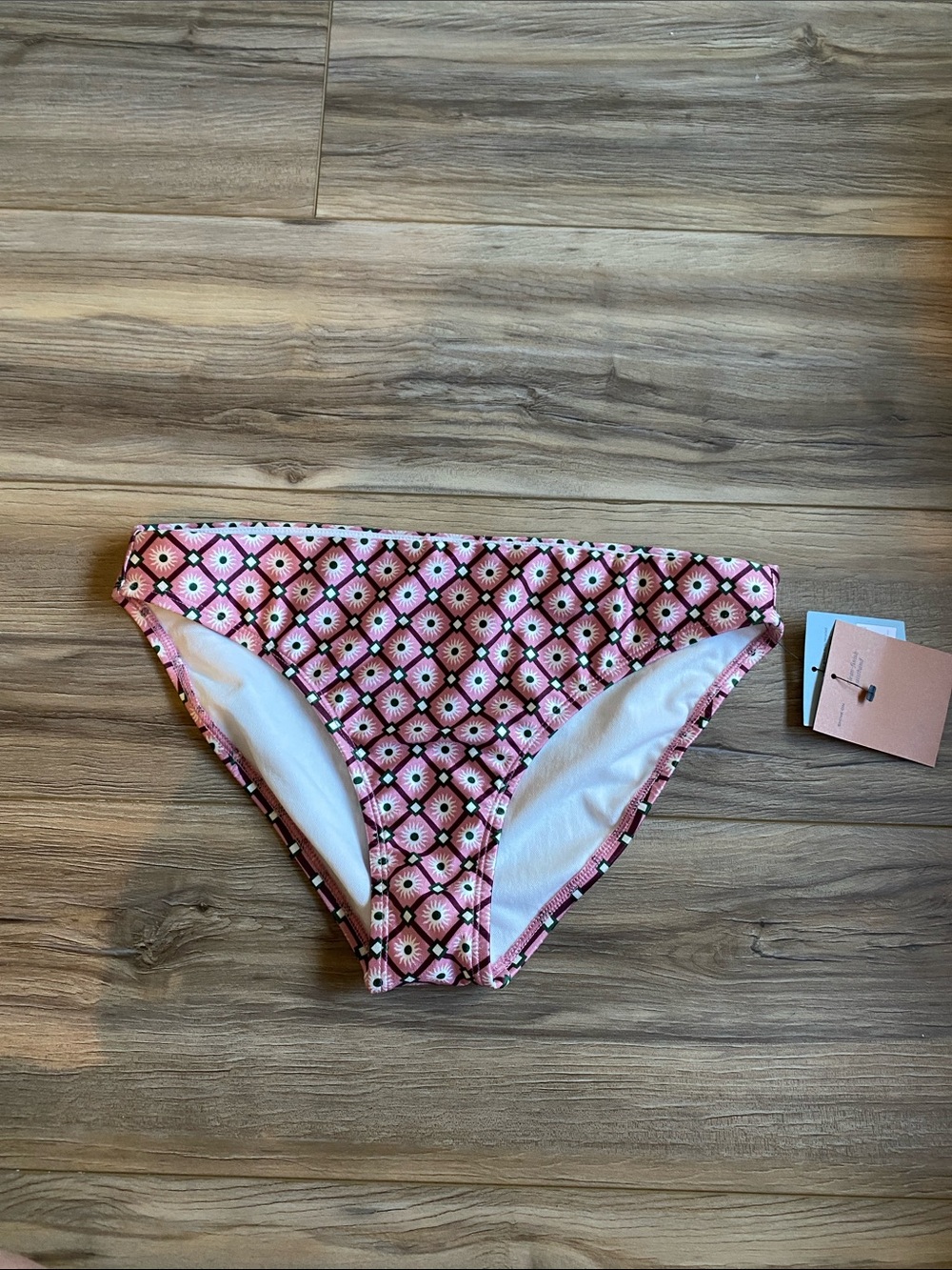 Shade & Shore Pink and Green Geometric Bikini Bottoms
